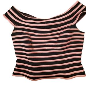 JS Collections Black and Pink Striped Crop Top